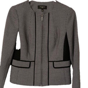 Talbots Petites Blazer Women's Black and White Tweed Zip up Size 2P  Business